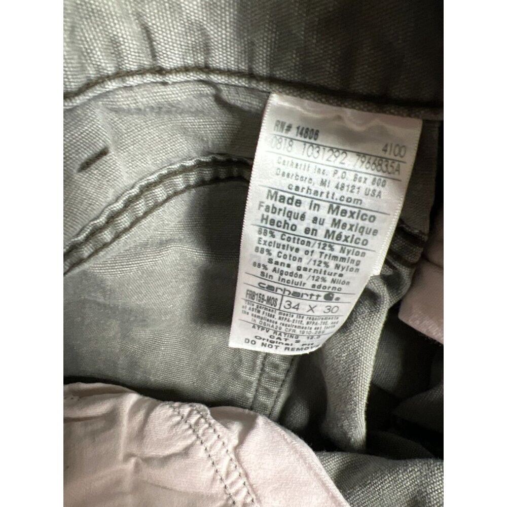 Carhartt Men 34x30 FRB159-MOSS Flame Resistant Canvas Work Pants - Picture 4 of 7